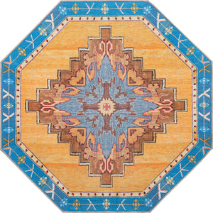 Washable Orange 7' 6 x 7' 6 Timeless Octagon Area Rug Easy to Clean Stain Resistant & Durable Traditional Classic Vintage Design Carpet for Sale at Rug Engine