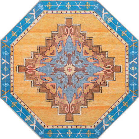 Washable Orange 7' 6 x 7' 6 Timeless Octagon Area Rug Easy to Clean Stain Resistant & Durable Traditional Classic Vintage Design Carpet for Sale at Rug Engine