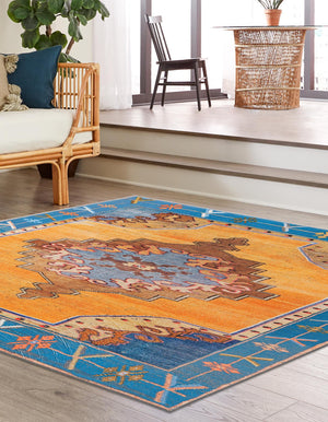 Washable Orange 7' 6 x 7' 6 Timeless Square Area Rug Easy to Clean Stain Resistant & Durable Traditional Classic Vintage Design Carpet for Sale at Rug Engine