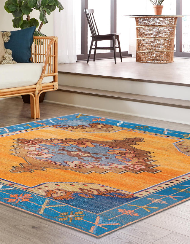 Washable Orange 7' 6 x 7' 6 Timeless Square Area Rug Easy to Clean Stain Resistant & Durable Traditional Classic Vintage Design Carpet for Sale at Rug Engine