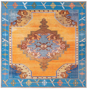Washable Orange 7' 6 x 7' 6 Timeless Square Area Rug Easy to Clean Stain Resistant & Durable Traditional Classic Vintage Design Carpet for Sale at Rug Engine