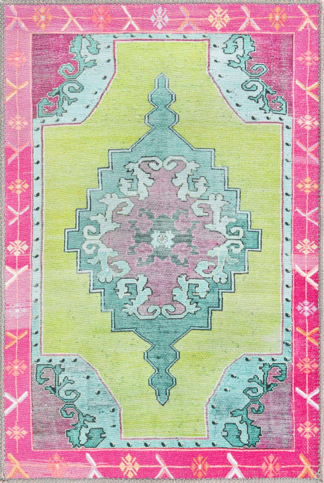 Washable Green 2' x 3' Timeless Rectangle Area Rug Easy to Clean Stain Resistant & Durable Traditional Classic Vintage Design Carpet for Sale at Rug Engine