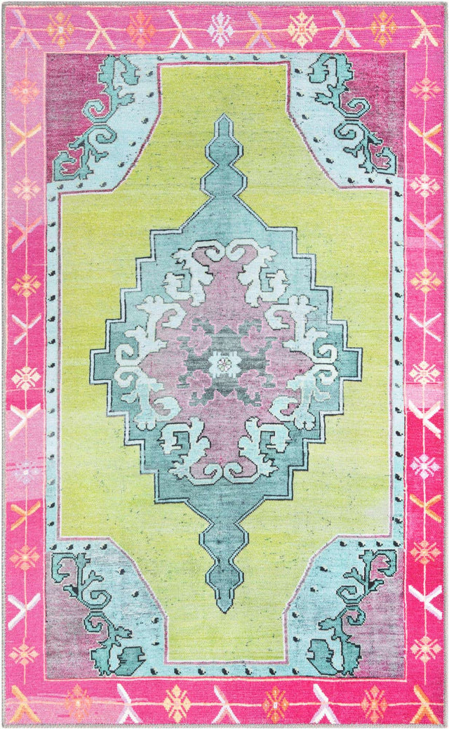 Washable Green 3' 6 x 5' 6 Timeless Rectangle Area Rug Easy to Clean Stain Resistant & Durable Traditional Classic Vintage Design Carpet for Sale at Rug Engine