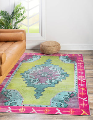 Washable Green 7' 6 x 10' 6 Timeless Rectangle Area Rug Easy to Clean Stain Resistant & Durable Traditional Classic Vintage Design Carpet for Sale at Rug Engine