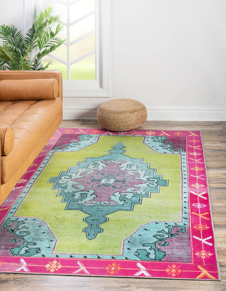 Washable Green 5' x 8' Timeless Rectangle Area Rug Easy to Clean Stain Resistant & Durable Traditional Classic Vintage Design Carpet for Sale at Rug Engine