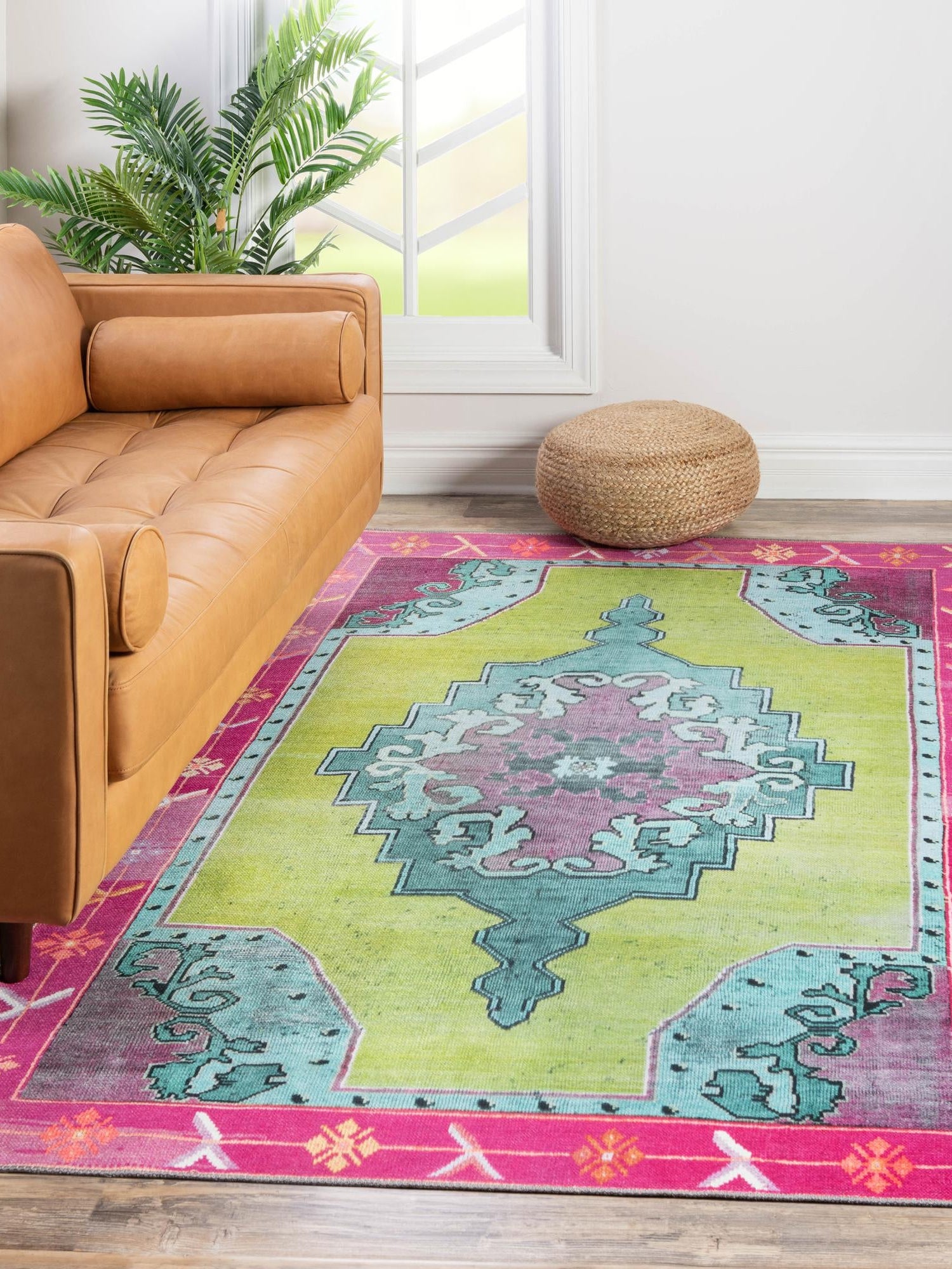 Washable Green 7' 6 x 10' 6 Timeless Rectangle Area Rug Easy to Clean Stain Resistant & Durable Traditional Classic Vintage Design Carpet for Sale at Rug Engine