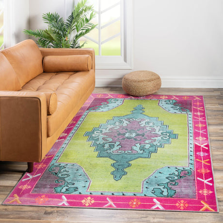 Washable Green 7' 6 x 10' 6 Timeless Rectangle Area Rug Easy to Clean Stain Resistant & Durable Traditional Classic Vintage Design Carpet for Sale at Rug Engine