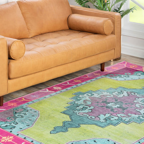Washable Green 5' x 8' Timeless Rectangle Area Rug Easy to Clean Stain Resistant & Durable Traditional Classic Vintage Design Carpet for Sale at Rug Engine