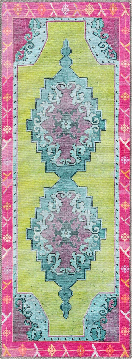 Green 2' x 5' 3 Timeless Washable Runner Rug