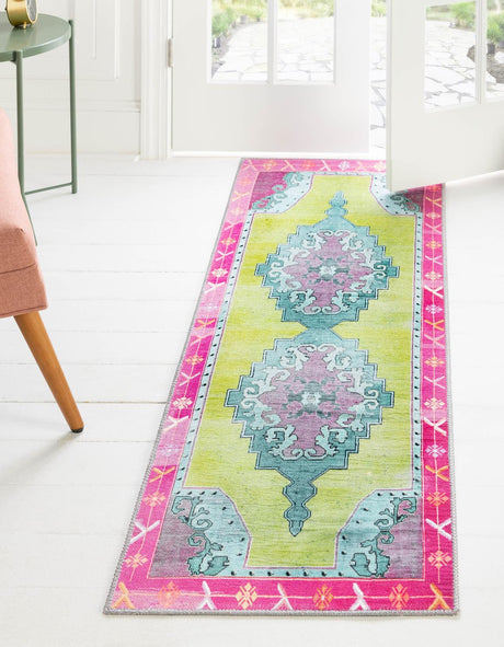 Green 2' 6 x 12' Timeless Washable Runner Rug