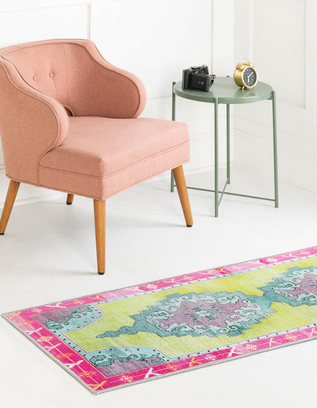 Green 2' x 5' 3 Timeless Washable Runner Rug