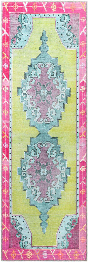 Washable Green 2' x 6' Timeless Runner Area Rug Easy to Clean Stain Resistant & Durable Traditional Classic Vintage Design Carpet for Sale at Rug Engine