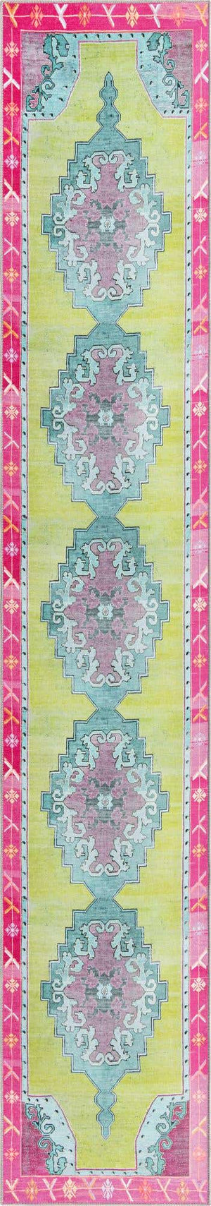 Washable Green 2' 6 x 14' Timeless Runner Area Rug Easy to Clean Stain Resistant & Durable Traditional Classic Vintage Design Carpet for Sale at Rug Engine