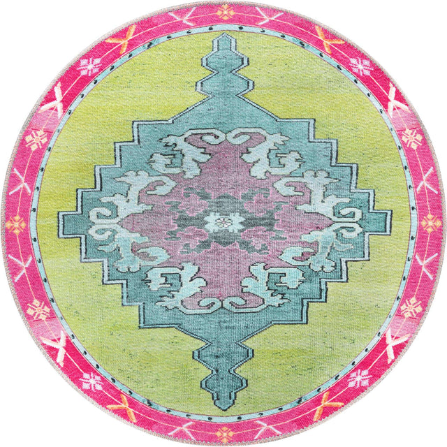 Washable Green 3' 6 x 3' 6 Timeless Round Area Rug Easy to Clean Stain Resistant & Durable Traditional Classic Vintage Design Carpet for Sale at Rug Engine
