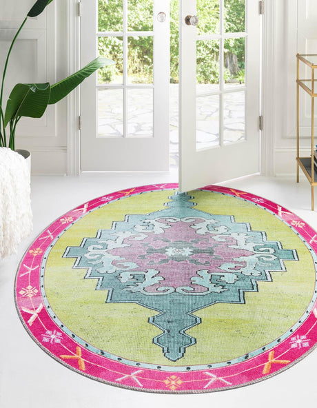Green 5' x 5' Timeless Washable Round Rug