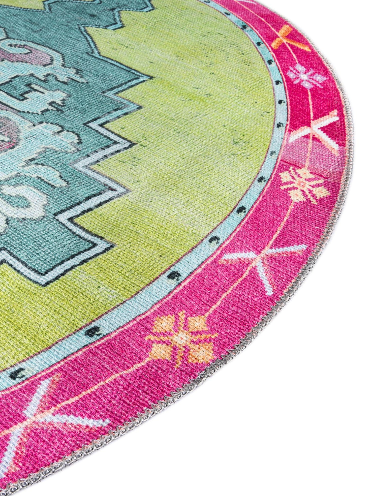 Washable Green 3' 6 x 3' 6 Timeless Round Area Rug Easy to Clean Stain Resistant & Durable Traditional Classic Vintage Design Carpet for Sale at Rug Engine