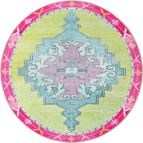 Green 5' x 5' Timeless Washable Round Rug