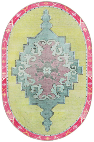 Washable Green 4' x 6' Timeless Oval Area Rug Easy to Clean Stain Resistant & Durable Traditional Classic Vintage Design Carpet for Sale at Rug Engine