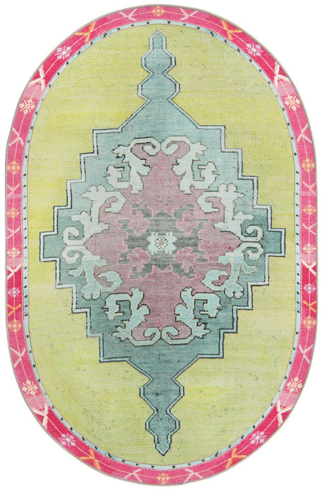 Washable Green 4' x 6' Timeless Oval Area Rug Easy to Clean Stain Resistant & Durable Traditional Classic Vintage Design Carpet for Sale at Rug Engine