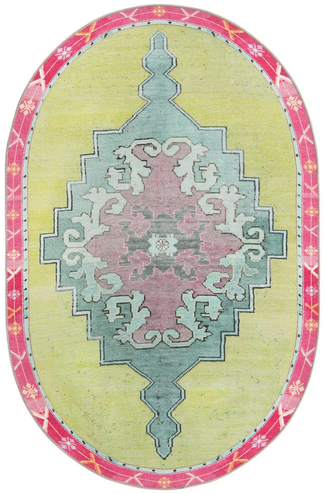 Washable Green 4' x 6' Timeless Oval Area Rug Easy to Clean Stain Resistant & Durable Traditional Classic Vintage Design Carpet for Sale at Rug Engine