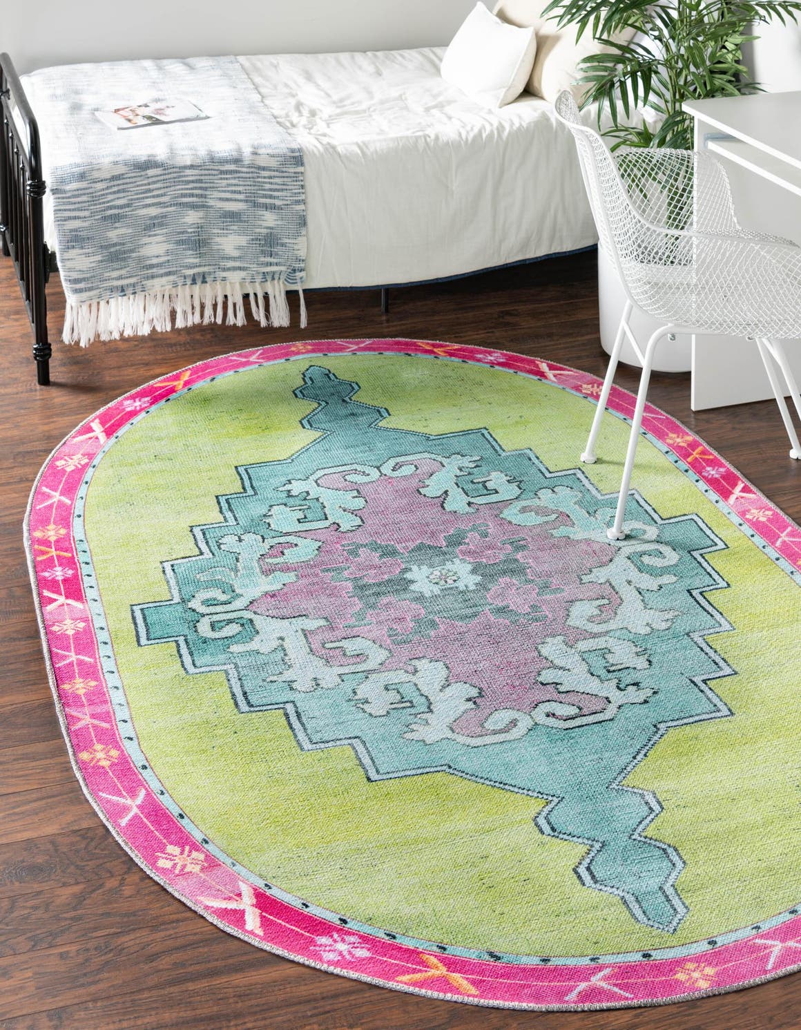 Washable Green 5' x 8' Timeless Oval Area Rug Easy to Clean Stain Resistant & Durable Traditional Classic Vintage Design Carpet for Sale at Rug Engine