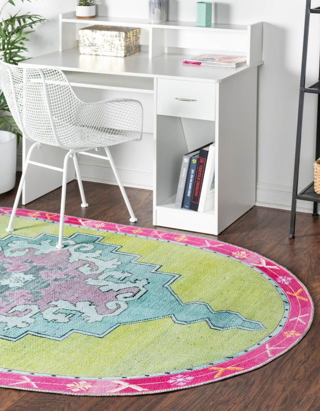 Washable Green 7' 6 x 10' 6 Timeless Oval Area Rug Easy to Clean Stain Resistant & Durable Traditional Classic Vintage Design Carpet for Sale at Rug Engine