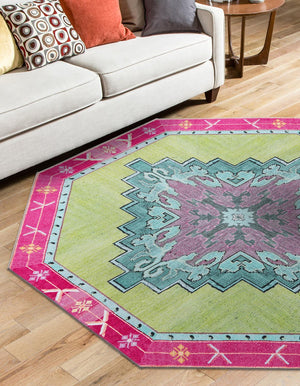 Washable Green 7' 6 x 7' 6 Timeless Octagon Area Rug Easy to Clean Stain Resistant & Durable Traditional Classic Vintage Design Carpet for Sale at Rug Engine
