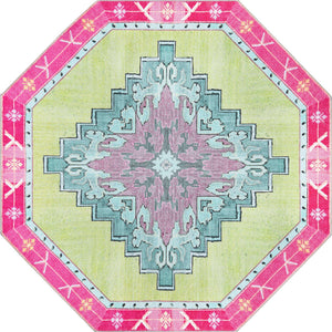 Washable Green 7' 6 x 7' 6 Timeless Octagon Area Rug Easy to Clean Stain Resistant & Durable Traditional Classic Vintage Design Carpet for Sale at Rug Engine