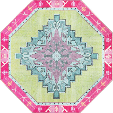 Washable Green 7' 6 x 7' 6 Timeless Octagon Area Rug Easy to Clean Stain Resistant & Durable Traditional Classic Vintage Design Carpet for Sale at Rug Engine