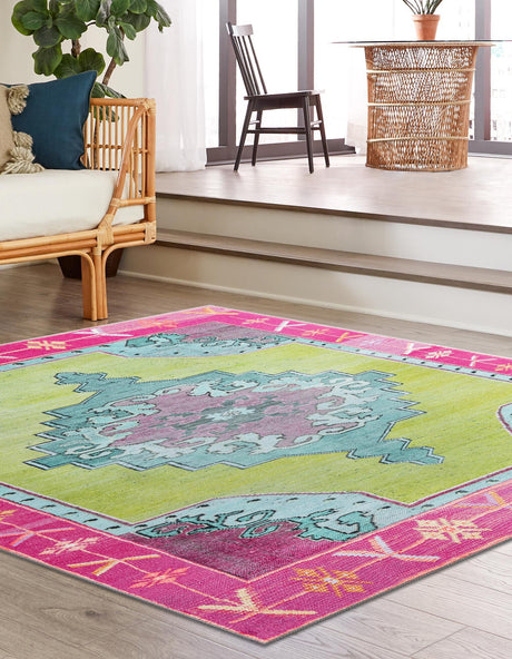 Washable Green 7' 6 x 7' 6 Timeless Square Area Rug Easy to Clean Stain Resistant & Durable Traditional Classic Vintage Design Carpet for Sale at Rug Engine