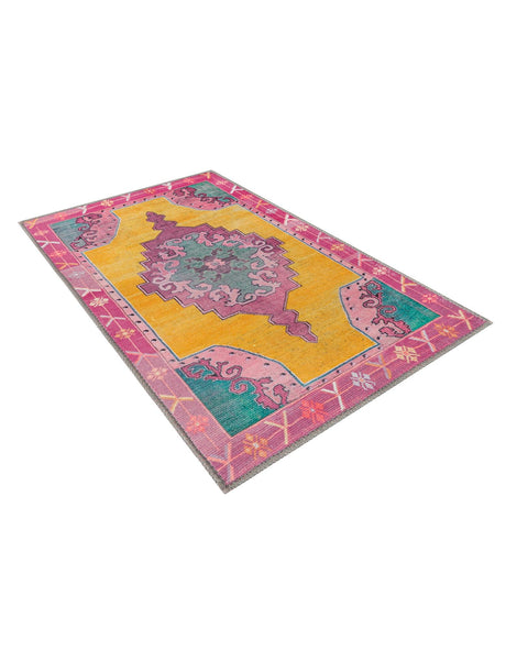 Washable Yellow 2' x 3' Timeless Rectangle Area Rug Easy to Clean Stain Resistant & Durable Traditional Classic Vintage Design Carpet for Sale at Rug Engine