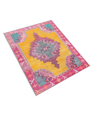 Washable Yellow 3' 6 x 5' 6 Timeless Rectangle Area Rug Easy to Clean Stain Resistant & Durable Traditional Classic Vintage Design Carpet for Sale at Rug Engine