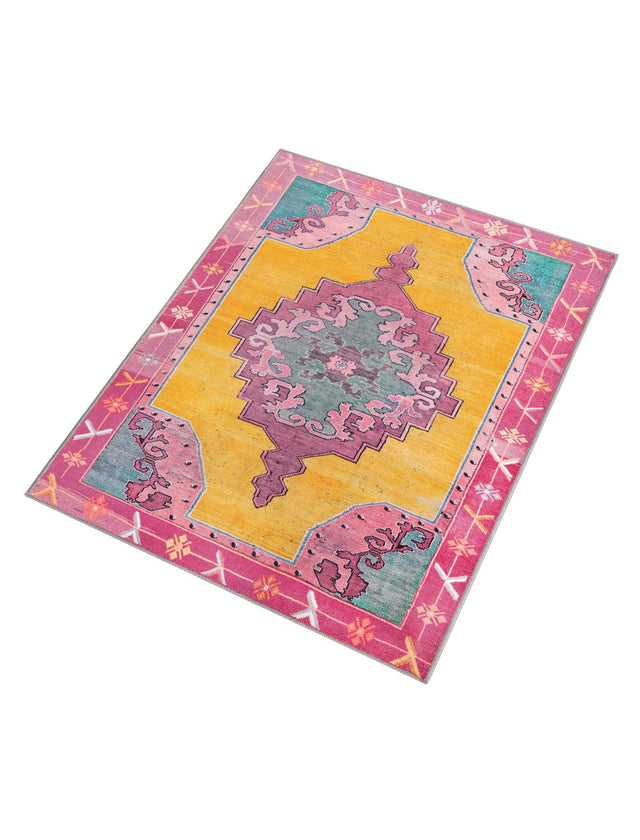 Washable Yellow 3' 6 x 5' 6 Timeless Rectangle Area Rug Easy to Clean Stain Resistant & Durable Traditional Classic Vintage Design Carpet for Sale at Rug Engine