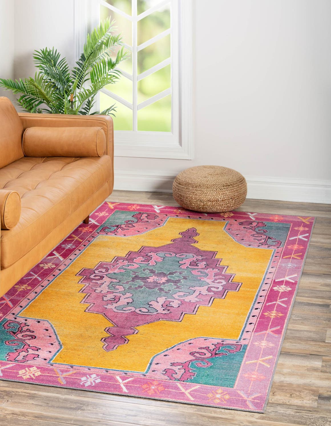 Washable Yellow 7' 6 x 10' 6 Timeless Rectangle Area Rug Easy to Clean Stain Resistant & Durable Traditional Classic Vintage Design Carpet for Sale at Rug Engine