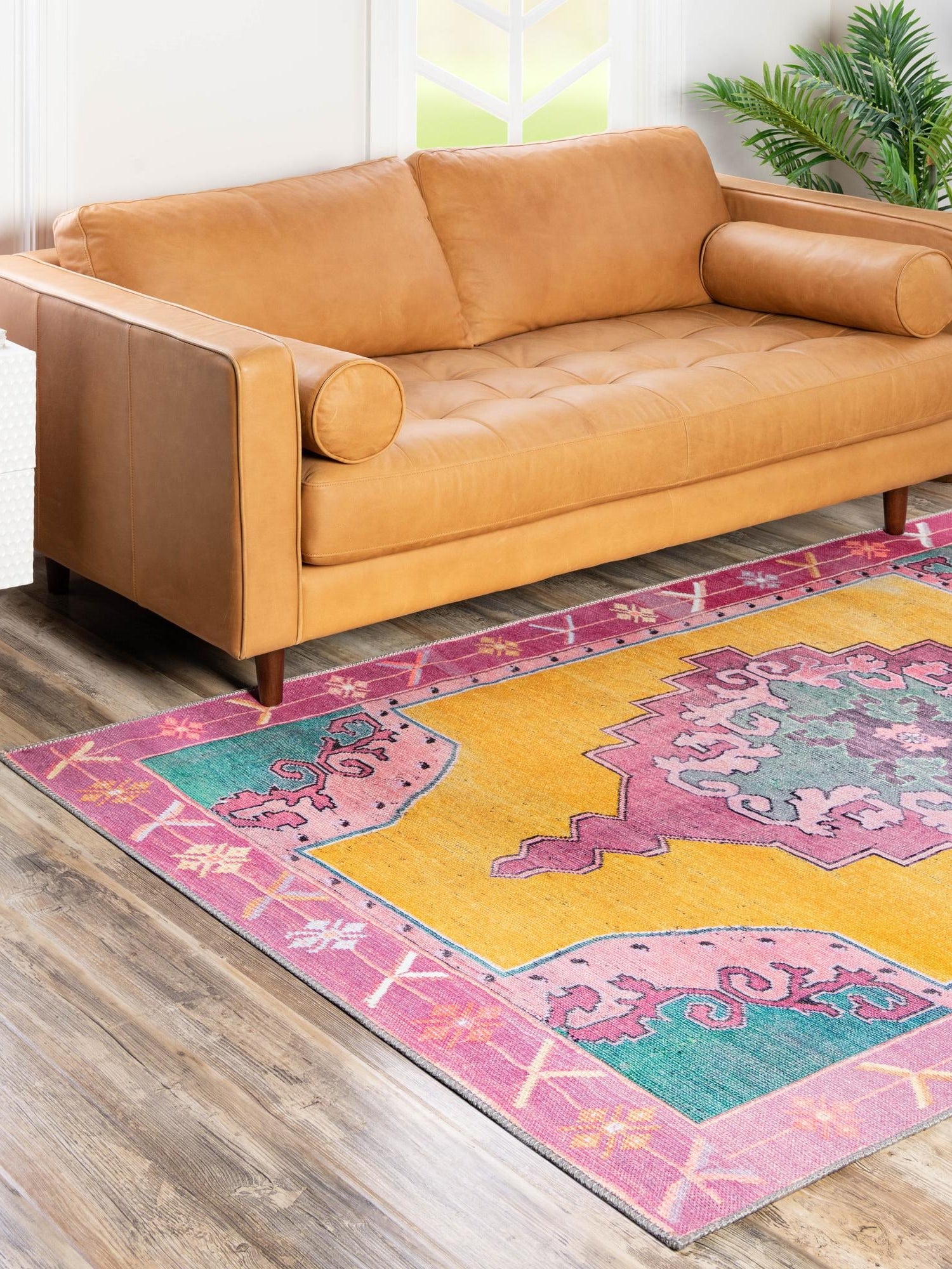 Washable Yellow 2' x 3' Timeless Rectangle Area Rug Easy to Clean Stain Resistant & Durable Traditional Classic Vintage Design Carpet for Sale at Rug Engine
