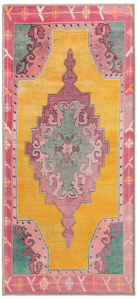 Washable Yellow 2' x 4' Timeless Runner Area Rug Easy to Clean Stain Resistant & Durable Traditional Classic Vintage Design Carpet for Sale at Rug Engine