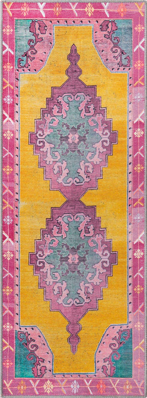 Washable Yellow 2' x 5' 3 Timeless Runner Area Rug Easy to Clean Stain Resistant & Durable Traditional Classic Vintage Design Carpet for Sale at Rug Engine