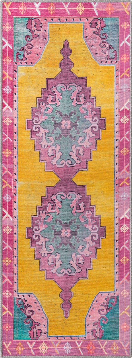 Washable Yellow 2' x 5' 3 Timeless Runner Area Rug Easy to Clean Stain Resistant & Durable Traditional Classic Vintage Design Carpet for Sale at Rug Engine