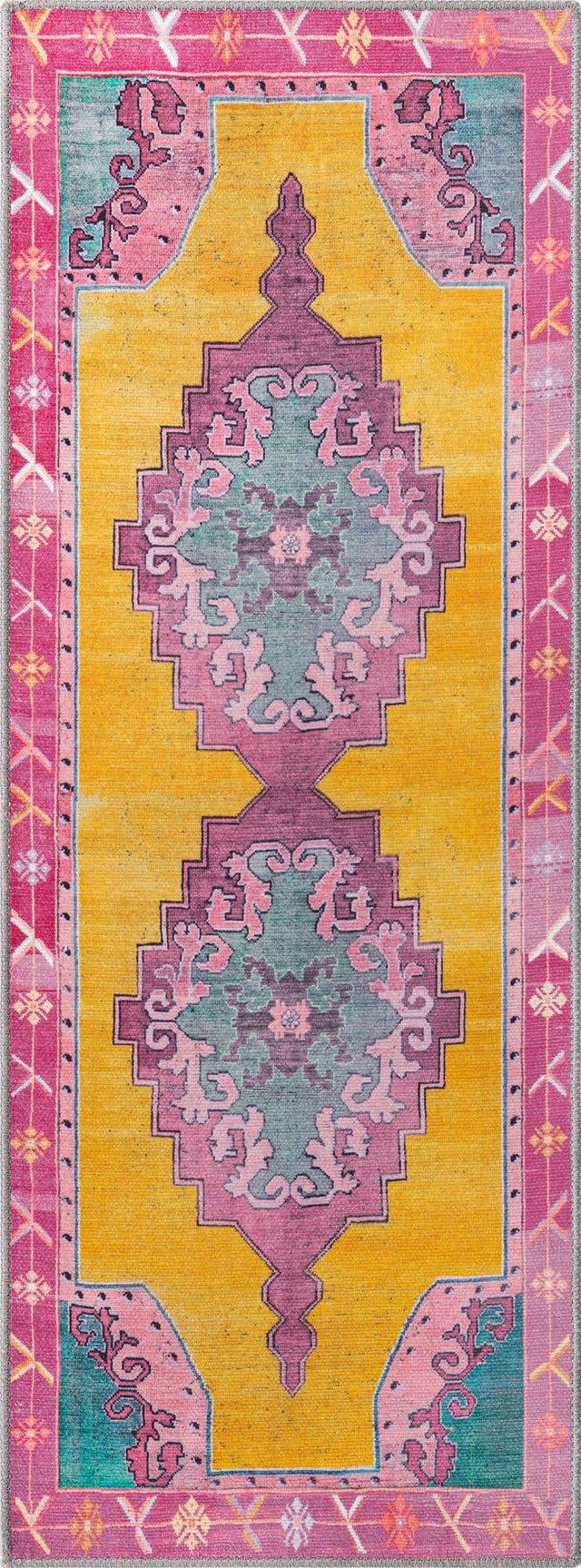 Washable Yellow 2' x 5' 3 Timeless Runner Area Rug Easy to Clean Stain Resistant & Durable Traditional Classic Vintage Design Carpet for Sale at Rug Engine