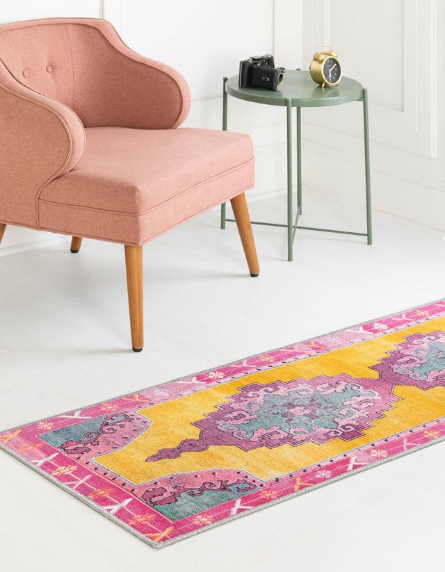 Washable Yellow 2' x 5' 3 Timeless Runner Area Rug Easy to Clean Stain Resistant & Durable Traditional Classic Vintage Design Carpet for Sale at Rug Engine