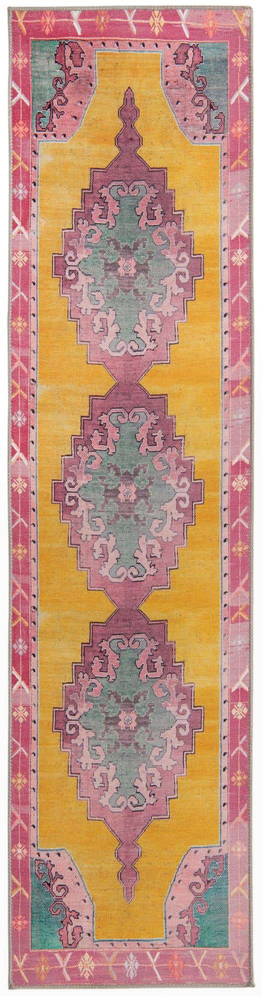 Washable Yellow 2' x 7' 10 Timeless Runner Area Rug Easy to Clean Stain Resistant & Durable Traditional Classic Vintage Design Carpet for Sale at Rug Engine