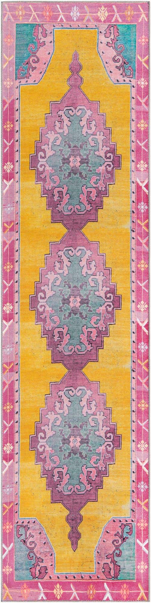 Washable Yellow 2' 6 x 10' Timeless Runner Area Rug Easy to Clean Stain Resistant & Durable Traditional Classic Vintage Design Carpet for Sale at Rug Engine