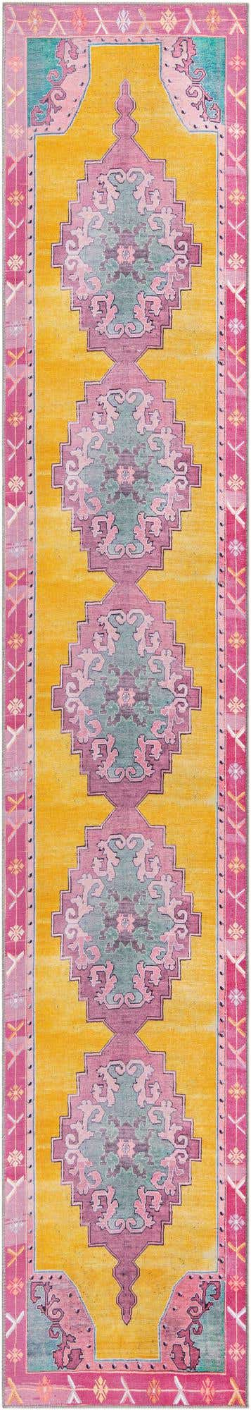Washable Yellow 2' 6 x 14' Timeless Runner Area Rug Easy to Clean Stain Resistant & Durable Traditional Classic Vintage Design Carpet for Sale at Rug Engine