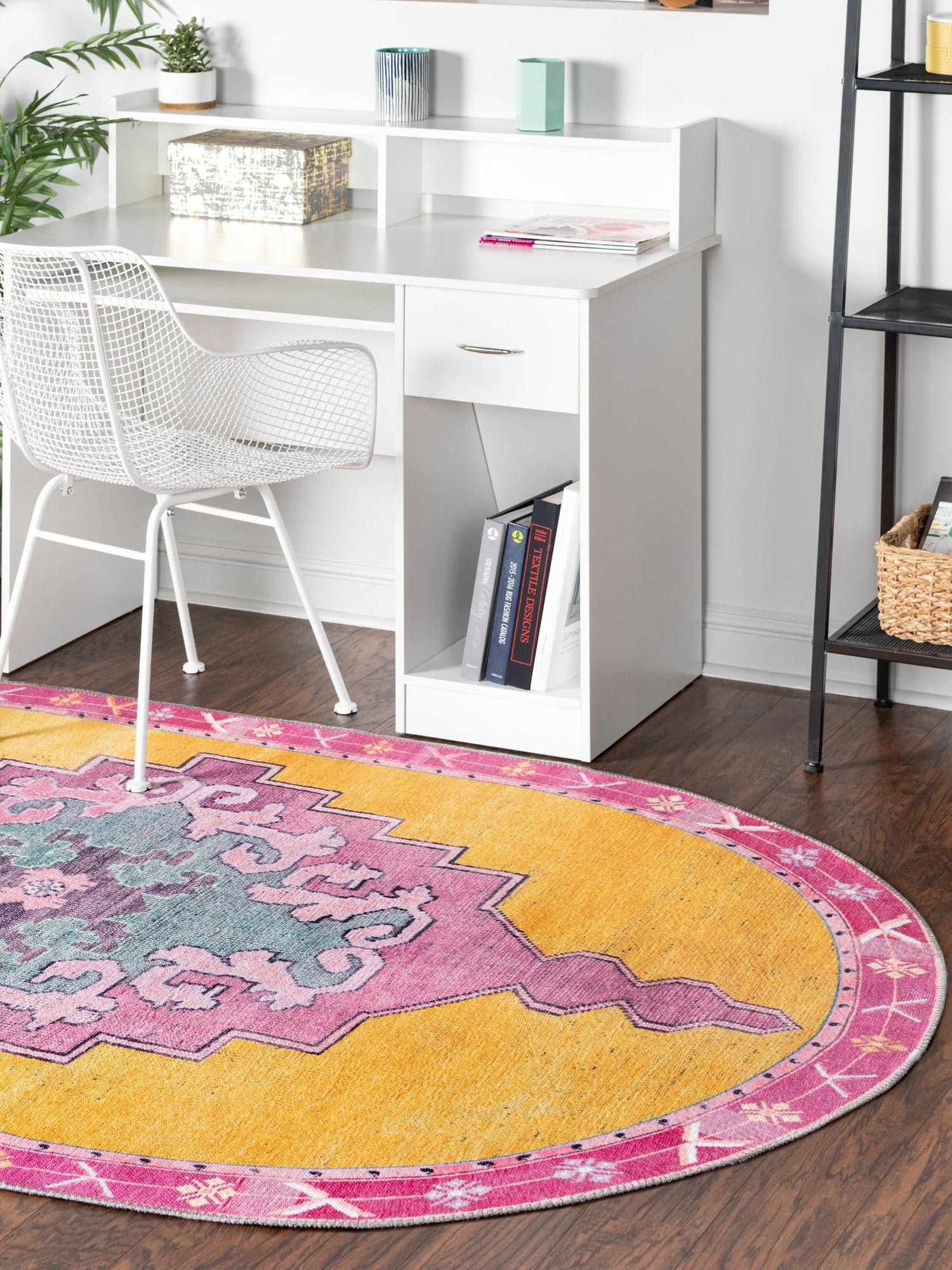 Washable Yellow 7' 6 x 10' 6 Timeless Oval Area Rug Easy to Clean Stain Resistant & Durable Traditional Classic Vintage Design Carpet for Sale at Rug Engine
