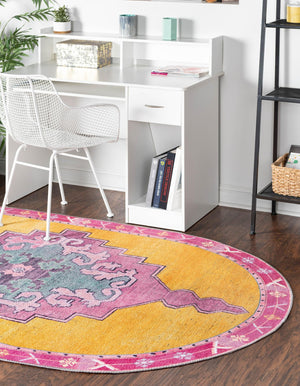 Washable Yellow 7' 6 x 10' 6 Timeless Oval Area Rug Easy to Clean Stain Resistant & Durable Traditional Classic Vintage Design Carpet for Sale at Rug Engine