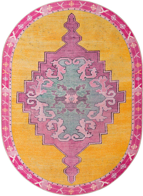 Washable Yellow 7' 6 x 10' 6 Timeless Oval Area Rug Easy to Clean Stain Resistant & Durable Traditional Classic Vintage Design Carpet for Sale at Rug Engine