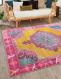 Washable Yellow 7' 6 x 7' 6 Timeless Square Area Rug Easy to Clean Stain Resistant & Durable Traditional Classic Vintage Design Carpet for Sale at Rug Engine