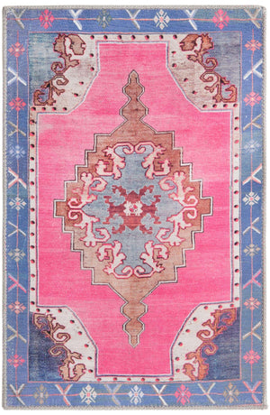 Washable Fuchsia 2' x 3' Timeless Rectangle Area Rug Easy to Clean Stain Resistant & Durable Traditional Classic Vintage Design Carpet for Sale at Rug Engine