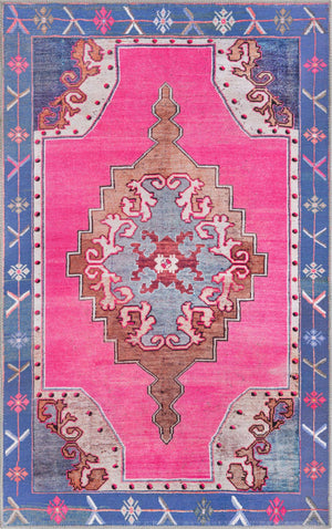 Washable Fuchsia 3' 6 x 5' 6 Timeless Rectangle Area Rug Easy to Clean Stain Resistant & Durable Traditional Classic Vintage Design Carpet for Sale at Rug Engine