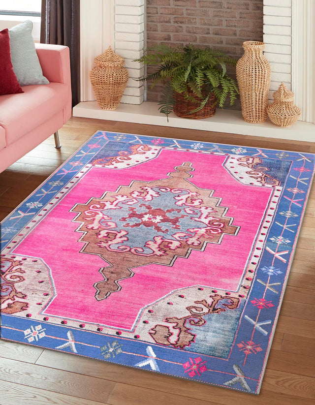 Washable Fuchsia 2' x 3' Timeless Rectangle Area Rug Easy to Clean Stain Resistant & Durable Traditional Classic Vintage Design Carpet for Sale at Rug Engine